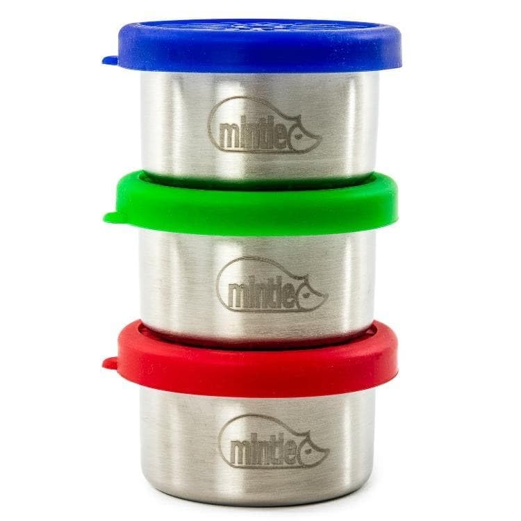 Mintie - Mini Food Storage Containers for Sauces, Dips and More, Earth-Friendly Alternative to Plastic Containers with Lids, Set of 3 Leak-Proof Snack Pots with Silicone Lids for Baby Food and Weaning