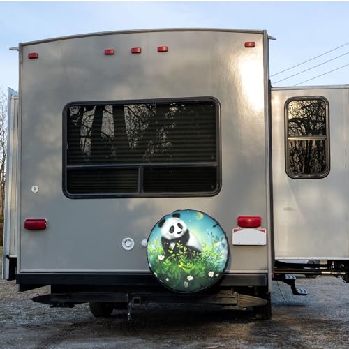 Image of Dujiea Panda with Earth Globe Spare Tire Cover, Universal Wheel Tire Cover Waterproof Dust-Proof Tire Protectors for Trailer Rv SUV Truck Camper and Many Vehicle 14 15 16 17 Inch