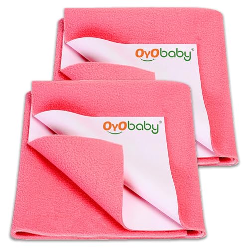 Image of OYO BABY Baby Dry Sheet Medium 100x70 cm Combo Pack of 2 | Waterproof Mattress Protector | Quick Dry, Skin-Friendly, Breathable Fabric for 0-12 Months Babies - Salmon Rose