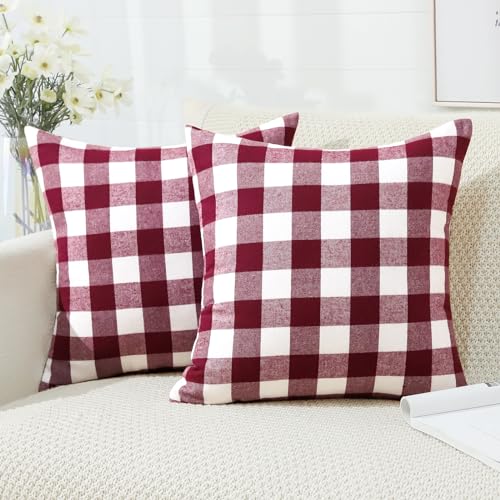 JOTOM Christmas Plaids Tartan Linen Throw Pillow Covers Buffalo Check Plaids Cushion Cover for Home Sofa Car Decorative Pillowcases Set of 2 60 x 60cm (Red and White) - Image 3