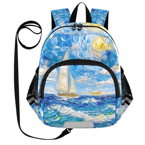 Boat Ocean Sunny Blue Toddler Harness Backpack for Boys Girls 3-6 Years Kids Backpack with Anti Lost Safety Leash Child Leash Backpack for Walking Travel Preschool