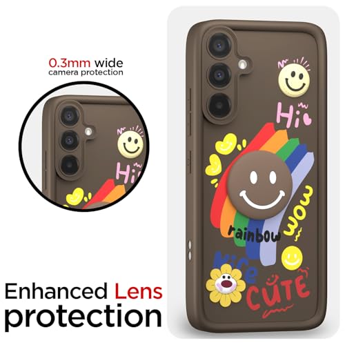 Image of Pikkme Back Cover for Samsung Galaxy A36 5G | Soft Silicone| Cute Rainbow Smile & 3D Cartoon Flower Design | Shockproof Raised Camera Protection Bumper Case (Brown)