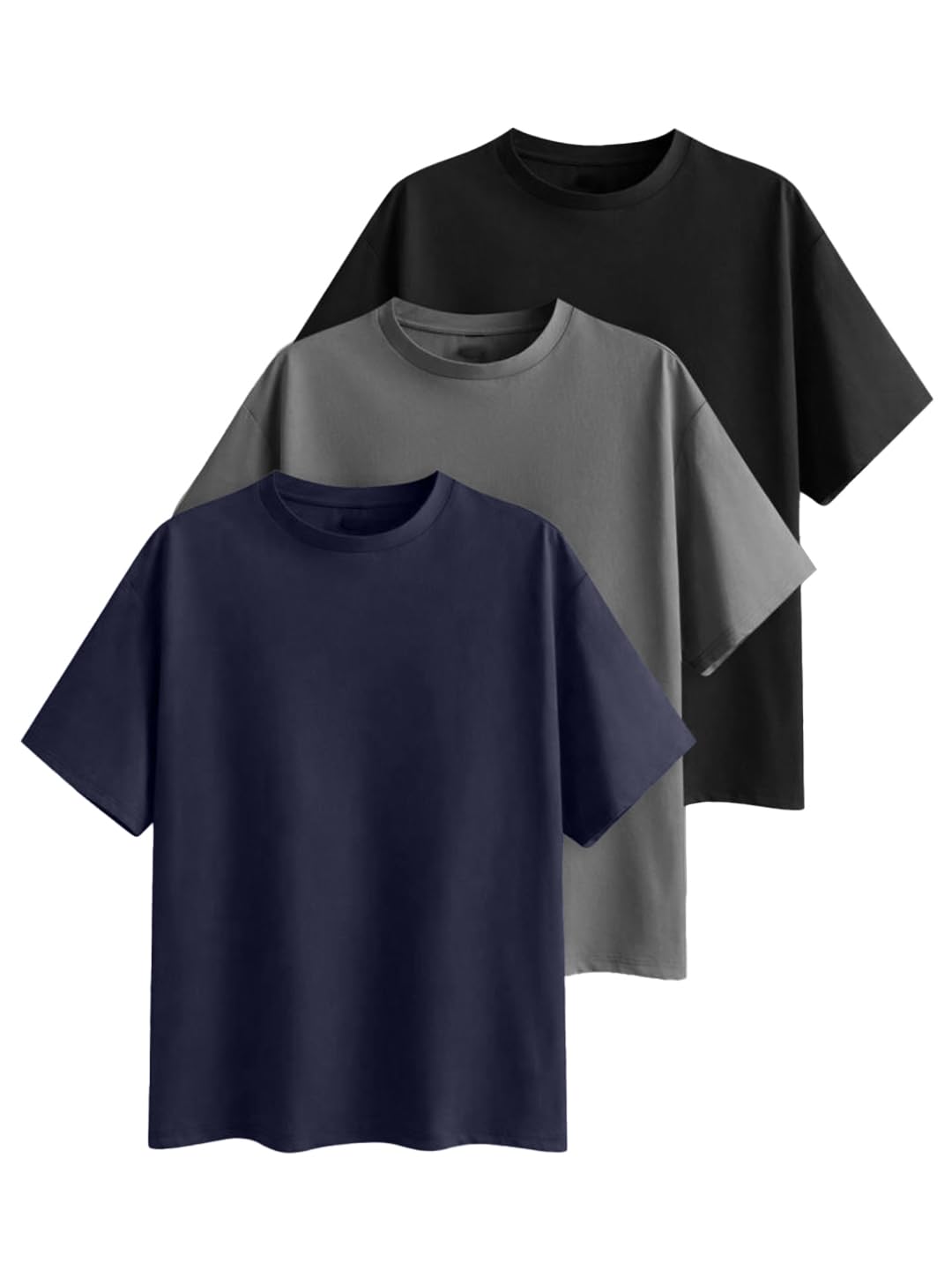 leotude Men's Oversized Half Sleeve Cottonblend Round Neck Solid Office Wear Tshirt for Man-picture-14