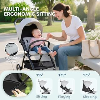 AIYAPLAY Baby Pushchair, Foldable Toddler Stroller with Adjustable Backrest & Footrest, Canopy, Storage Basket, Compact with One Hand Baby Buggy, from Birth to 3 Years (15kg), Light Grey