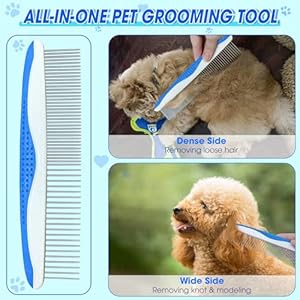 Dog Comb to Remove Tangles and Knots, Cat Comb with Stainless Steel Teeth and Non-Slip Handle, Dog combs for grooming matting for Long Haired Dog, Cat and Other pets. (Style 1)