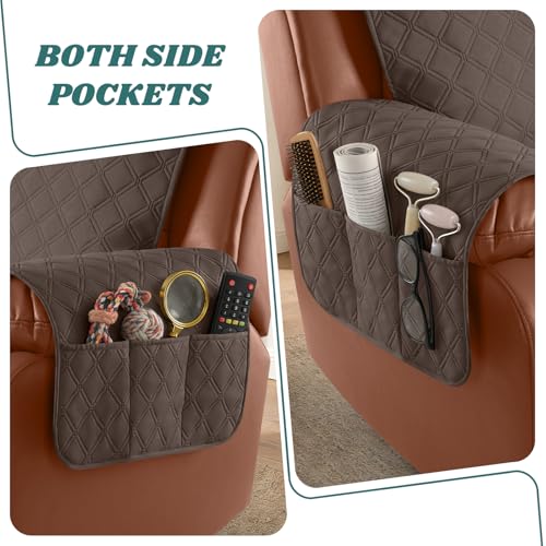 Image of Ruaozz Waterproof Loveseat Recliner Cover with Console Non-Slip Reclining Couch Covers Split Sofa Slipcovers with Elastic Straps Furniture Protector for Kids, Dogs, Pets(Brown, 2 Seater)