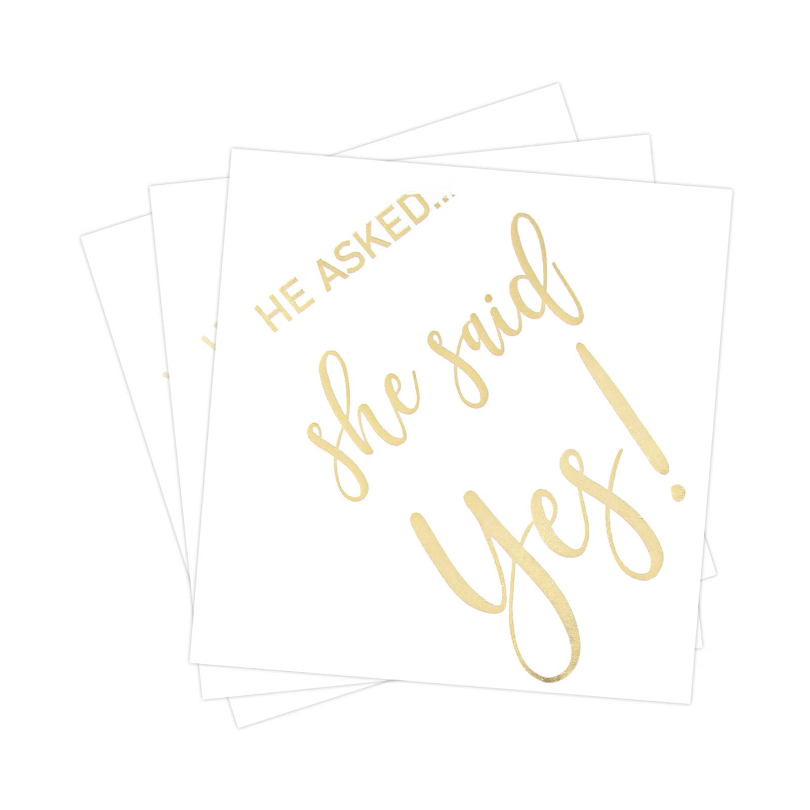 100 Pcs "He Asked…She Said Yes" Bridal Shower Cocktail Napkins - 3-Ply White and Gold Rehearsal Dinner Wedding Party Supplies - Eco-friendly Party Napkins for Dessert Beverage, Table Decorations