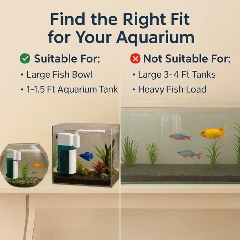 Image of VAYINATO LY 001F Mini Waterfall Internal Filter - Premium White, 2W Ultra Quiet Aquarium Filter, 280 L /H Flow, Suitable for Nano Fish Tanks & Small Aquariums