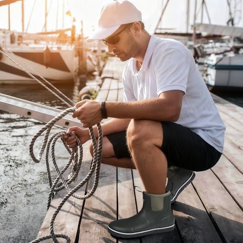 Image of Men's Deck Boots Waterproof High-Traction Rubber Fishing Rain Boots | Lightweight Pull-On Comfort for Wet Days, for Sport Fishing and Boating, Sizes 7-14