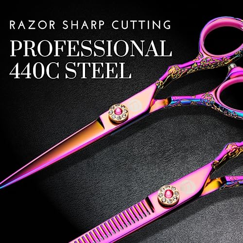 Saki Shears Kohana Pink Set of Professional Hair Shears - Includes Cutting and Thinning Shears - 440C Japanese Steel - Image 5