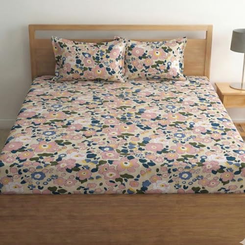 Image of Fashion String Microfibre Vintage Spring Blossoms Corner Elastic Fitted Double Bedsheet (72x78 Inches) with 2 Pillow Covers