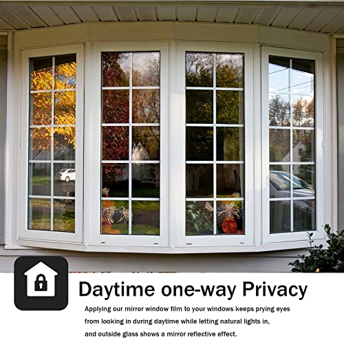 Korkie Window Film Mirror One Way Daytime Privacy Static Cling Heat Uv Reflective Window Tint Foil For Home And Office, Black-Silver, 17.5 Inch X 6.5 Feet #TOP1