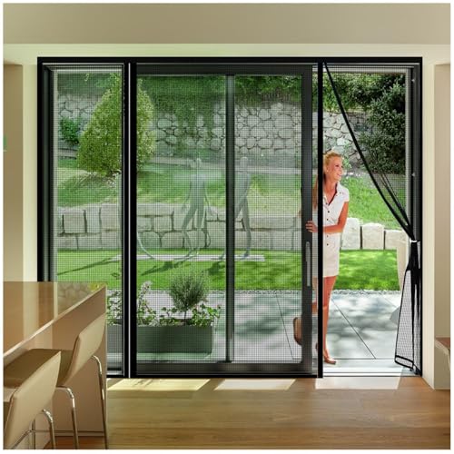 Mosquitera Puerta Magnetica Cierre Perimetral 155x240cm Proteccion Contra Insectos para Sala de Estar y Dormitorio|Tejido de Poliester|Adios a los Mosquitos negro
