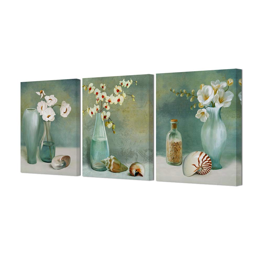 ArtBones Flower Wall Art Elegant Flower Painting Canvas Prints Stretched Framed 12"x16"x3 Panels