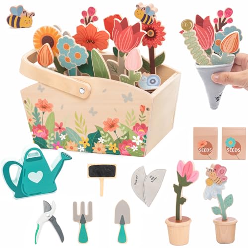 GNAYUIJ Wooden Pretend Play Toy Gardening Box-30 Pieces...