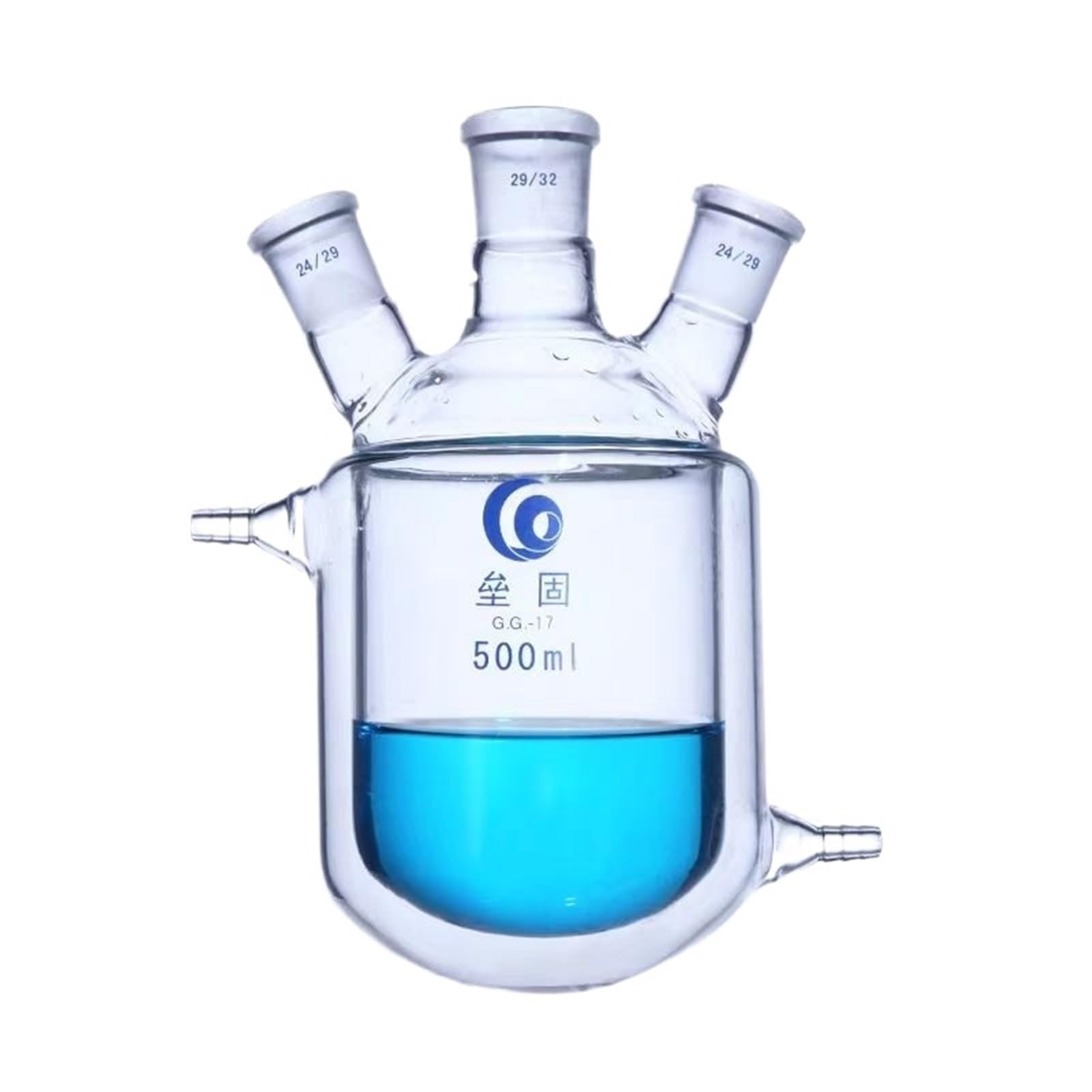 matraz de fondo redondo， Matraz de reacción de vidrio de borosilicato de 4 bocas con camisa y válvula de vaciado de PTFE (250 ml-5000 ml)(2000mL 29x24x24x24)