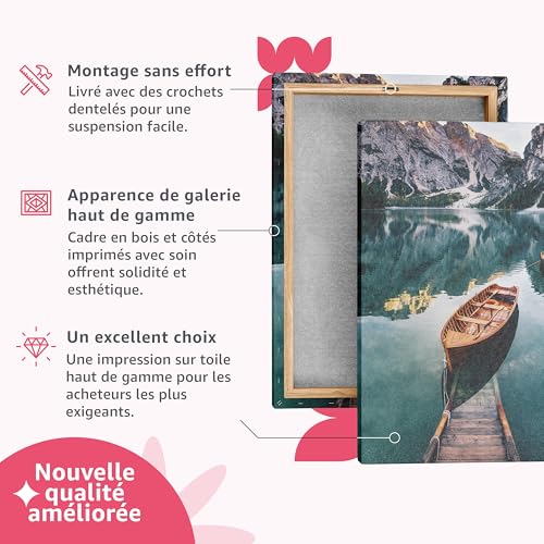 Tableau salon pour mur vide : cadre bois et toile cascade 5 pièces - 2