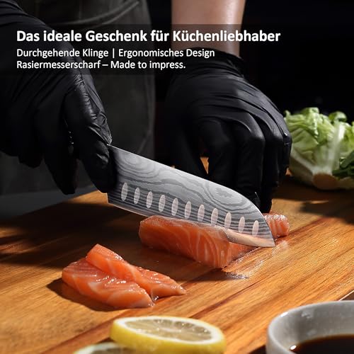 PAUDIN Santokumesser 13 cm, Ultrascharfes Küchenmesser aus Hochkohlenstoff-Edelstahl, Ergonomisch&Vielseitig für Fleisch, Gemüse&Obst, Ideal für Hobbyköche&Profis, Nachhaltig mit lebenslanger Garantie 5