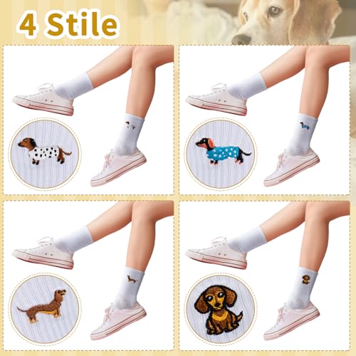 Jadive 4 Paar Dackel Socken Katzensocken Geschenke Damen Herren Valentinstag Tennissocken mit Motiv Crew Socken für Freundin Freunde Geburtstage Dackelliebhaber Katzenliebhaber(Dackel,36-42)