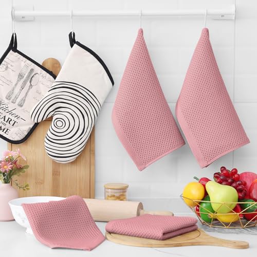 Image of Homaxy 100% Cotton Waffle Weave Kitchen Dish Cloths, Ultra Soft Absorbent Quick Drying Dish Towels, 12 x 12 Inches, 18-Pack, Dried Rose