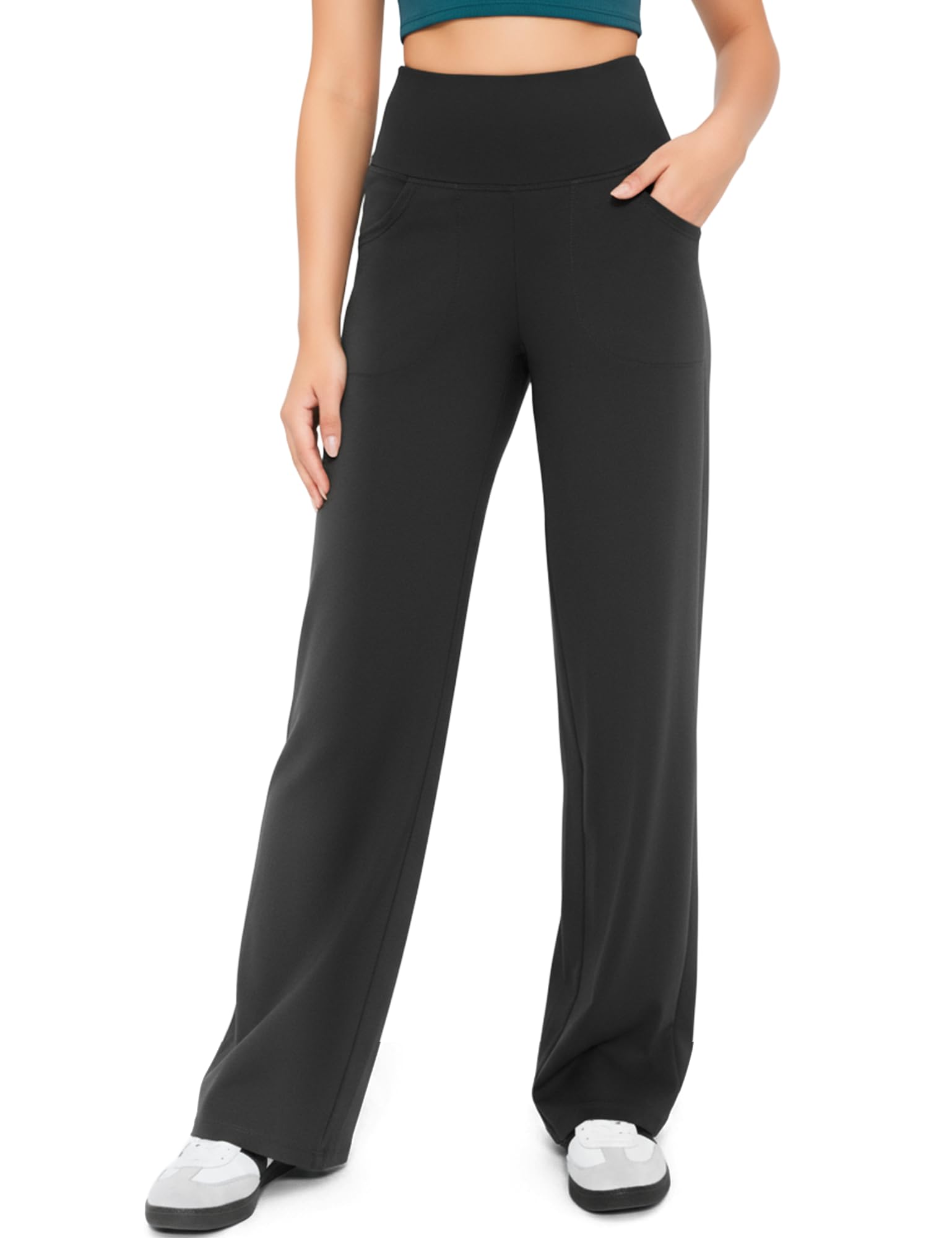 Yogaration High Waisted Wide Leg Yoga Pants with Pockets, Straight Leg Lounge Pants for Women, Stretch Sweatpants Trousers