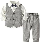 ROSEBEAR Baby Jungen Gentleman Bekleidung Set Smoking Anzug Fliege Keuchen Weste 4tlg Baby Kinder Kleidung Taufanzug Herbst WinterGrau 6-7 Jahre