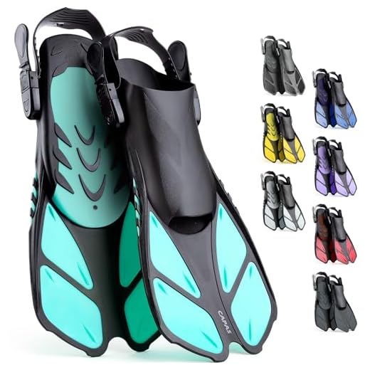CAPAS Snorkel Fins, Swim Fins Travel Size Short Adjustable for Snorkeling Diving Adult Men Women Kids Open Heel Swimming Flippers (Green, L/XL(Adult US Size 9-13))