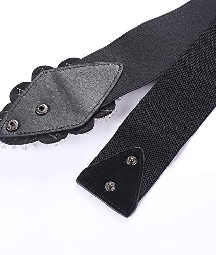 Women's Wide Elastic Crystal Belts Rhinestone Diamond Floral Stretch Cummerbunds for Dress4