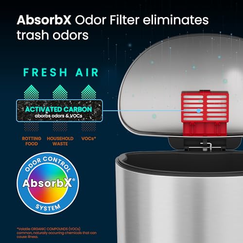 Image of 13.2 Gallon / 50L Fire-Resistant Stainless Steel Semi-Round Step Trash Can for Office, Restaurant, Hotel - FM Approved, Heavy-Duty Pedal Bin with Odor Filter and Removable Bucket