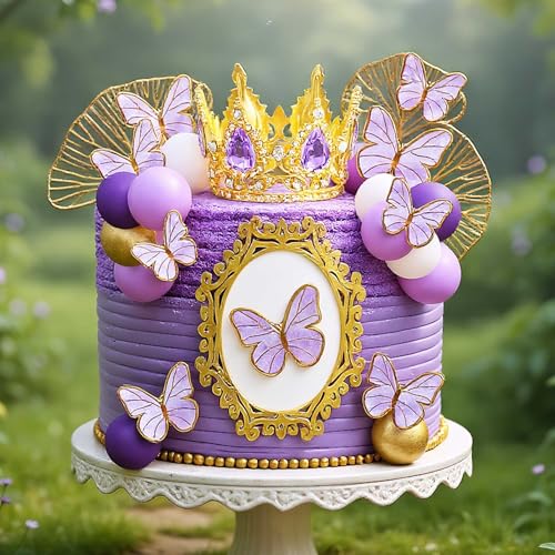 Décorations de gâteau violettes couronne de champagne pour décoration d'anniversaire et fête bohème.