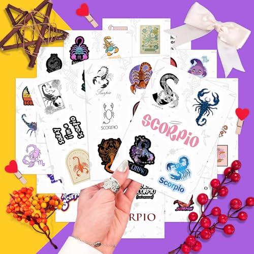 Image of 100Pcs Laptop Stickers Scorpio (Zodiac) for Water Bottle and Laptop - Scorpio Party Favors & Decorations, Waterproof Vinyl Astrology Decals, Gifts for Women & Men