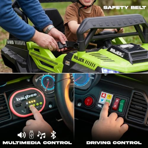 Image of Baybee Roger Electric Jeep for Kids with Parental Control | Baby Battery Operated Ride On Toy Car with 4x4 Motor, RGB Lights & Music | Rechargeable Battery Car for Kids 2-6 Years (Florescent Green)