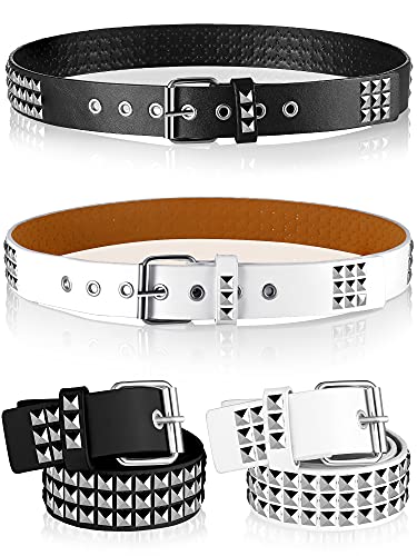 Vicenpal 2 Pieces Studded Belt Punk Y2K Rock Goth Emo Belt with PU Leather Rivet Metal Pyramid for Women Men Jeans Pants3