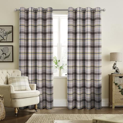 always4u Rideau Occultant à Carreaux, Double Rideaux Thermiques Isolants Anti Froid et Chaleur avec à Oeillets pour Salon Balcon et Chambre, Brun Gris...