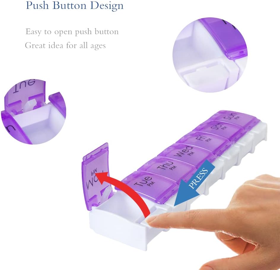 Daily Vitamin Box AM PM Pill Case Organizer Weekly Pop Up 7 Day Medicine Box Container Two Color Medication Dispenser for Twice a Day Fish Oil Supplements,Gift for Parents (5.Purple/Blue)