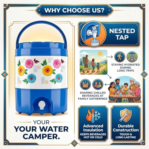 Image of Plastic Insulated Water Camper 20 LTR Cool /Chilled Water Camper /Jar Insulated Thermos Flask Dispenser Container with Tap (Blue), Cool Water Storage for Travel