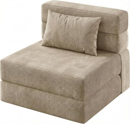BonHaus Canapé lit Convertible 1 Place Pliable avec Oreillers,2 in 1Fauteuil-lit Convertible en Velours côtelé,Canapé Paresseux/Chauffeuse pour...