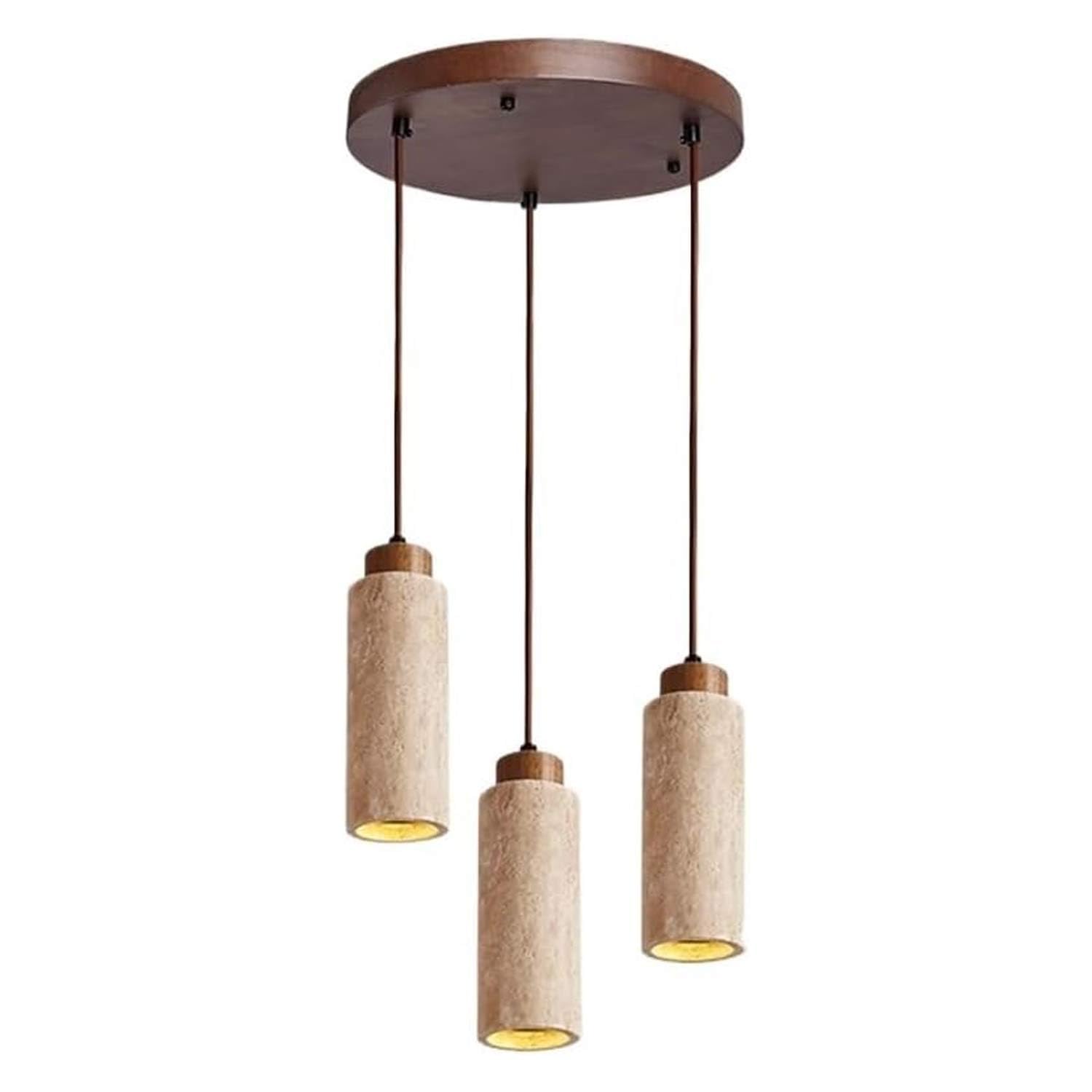 USMJQVZ 3-Light Wabi Sabi Cluster Cave Stone Pendant Light, Natural Yellow Travertine Pendant lamp with Wood Retro Mini Hanging lamp Mini Chandelier for Bedroom Living Room Kitchen