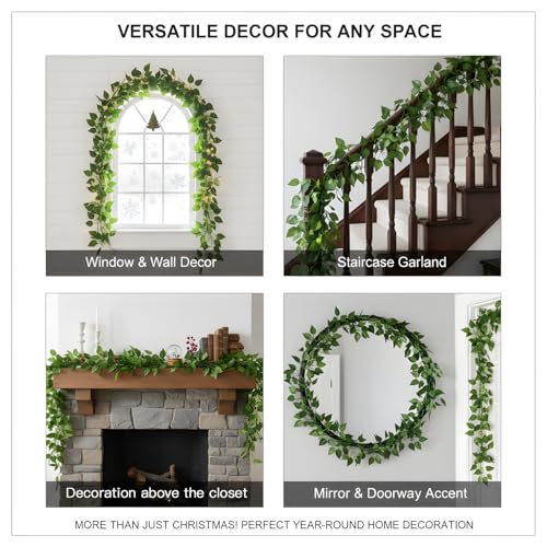 MysticHome 6本パック フェイク ブドウ 部屋 装飾 美的 人工アイビー ガーランド クリップ付き グリーン 吊り下げ 花 フェイク リーフ 寝室や寮の壁装飾 クリスマス ウィンドウ ステッカー [5]