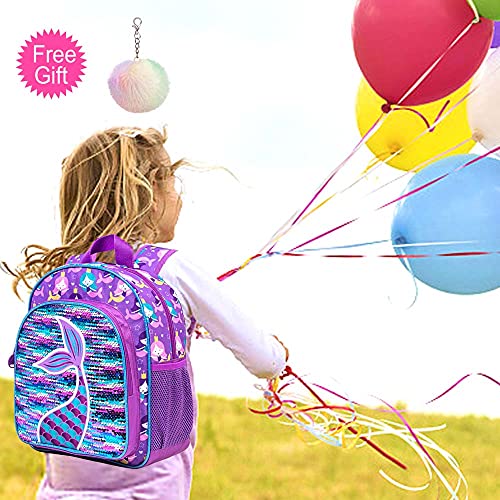 Mermaid Backpack For Girls, 12" Toddler Sequin Kids Bookbag, Cute Animal Preschool Kindergarten Schoolbag #TOP1