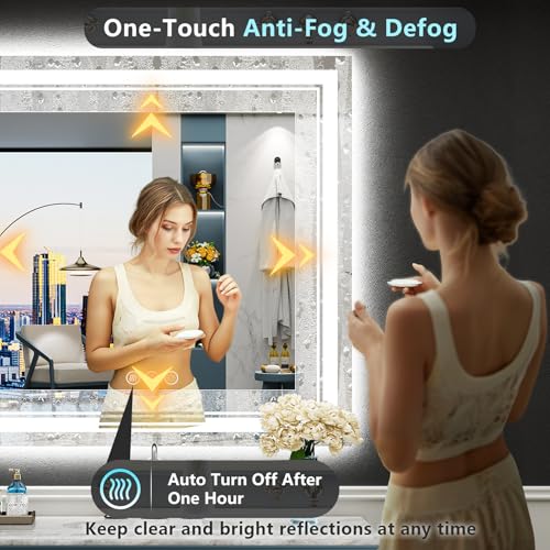 Image of 32x32 LED Bathroom Mirror with Lights, Backlit and Front Lit Anti-Fog Lighted Vanity Mirrors for Bathroom Wall, Dimmable, 3-Color Light, Memory, Shatter-Proof, HD Tempered Glass, CRI>90