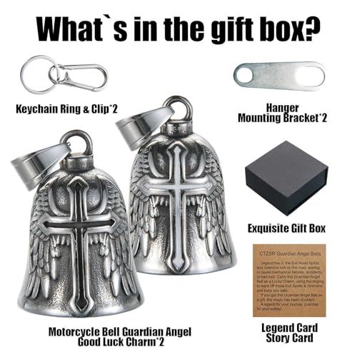 Image of Motorcycle Bell Guardian Angel Charm - Weather-resistant Good Luck Gremlin Bells With Gift Box, Legend Card, Keychain