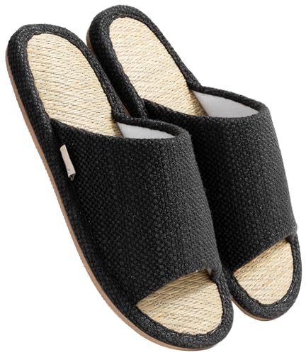 [mianshe] スリッパ い草 ルームシューズ 春夏 室内 リネン 亜麻 男女兼用 涼しい 滑り止め むれない 室内はき 軽量 前開き 無地 井草