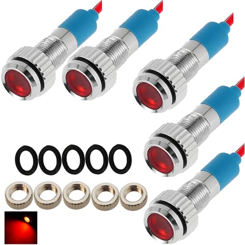 CESFONJER 5 Pcs Rouge 12V 6mm Tableau De Bord LED Indicateur D'Avertissement Lampe Témoin Lumineux, Approprié aux voitures, aux fourgons, aux bateaux et à...