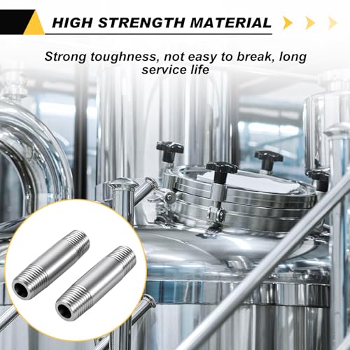 Image of 2 Pcs 304 Stainless Steel Pipe Fittings 1 /4 inch NPT x 1 /4 inch NPT Male Threaded 2 inch Length Nipple Cast Pipe Fittings for Water Oil Air Fuel