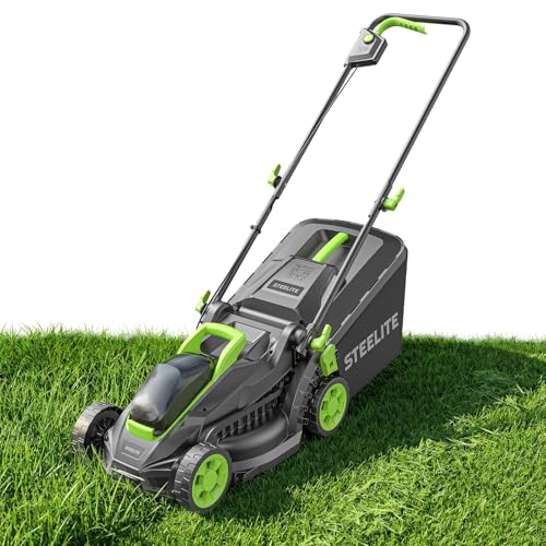 STEELITE Electric Lawn Mower, 2x20V 13 Inch Cordless Lawn Mower, 5-Position Cutting Height Adjustment, 2x4.0Ah Battery and 1 Charger Included, Ideal for Graden,Yard and Farm
