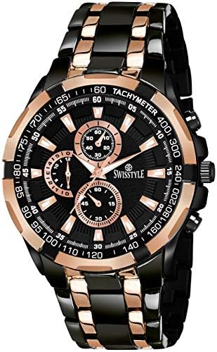 SWISSTYLE Two Tone Chrono Look Analog Stainless Steel Watch-SS-GR6612 For Men, black, strap