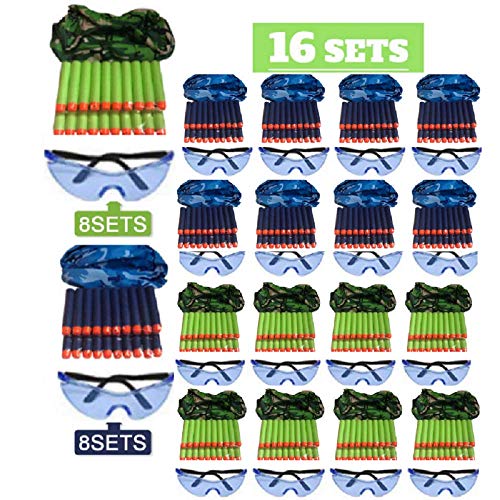 Wishery Party Supplies & Favors - 16 Kids. Compatible with Nerf Guns & Blasters N Strike Elite Dart War Birthday Party Accessories Pack for Boys - Safety Glasses, Face Masks , Foam Dart Bullets