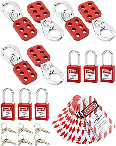 Image of QWORK Lock Out Tag Out Hasp - 6 Pack Stainless Steel Lockout Hasp with Red Nylon Handle, Tamper-Proof and Impact-Resistant Loto Hasp