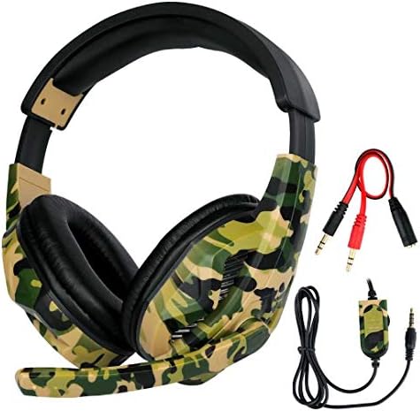FNSHIP 3.5mm Port Wired Gaming Headset, Stereo Bass Noise Isolation Headphone with Mic Volume Control for PS4 New Xbox One PSP PC Laptop Tablet Cellphones (Camouflage Green)
